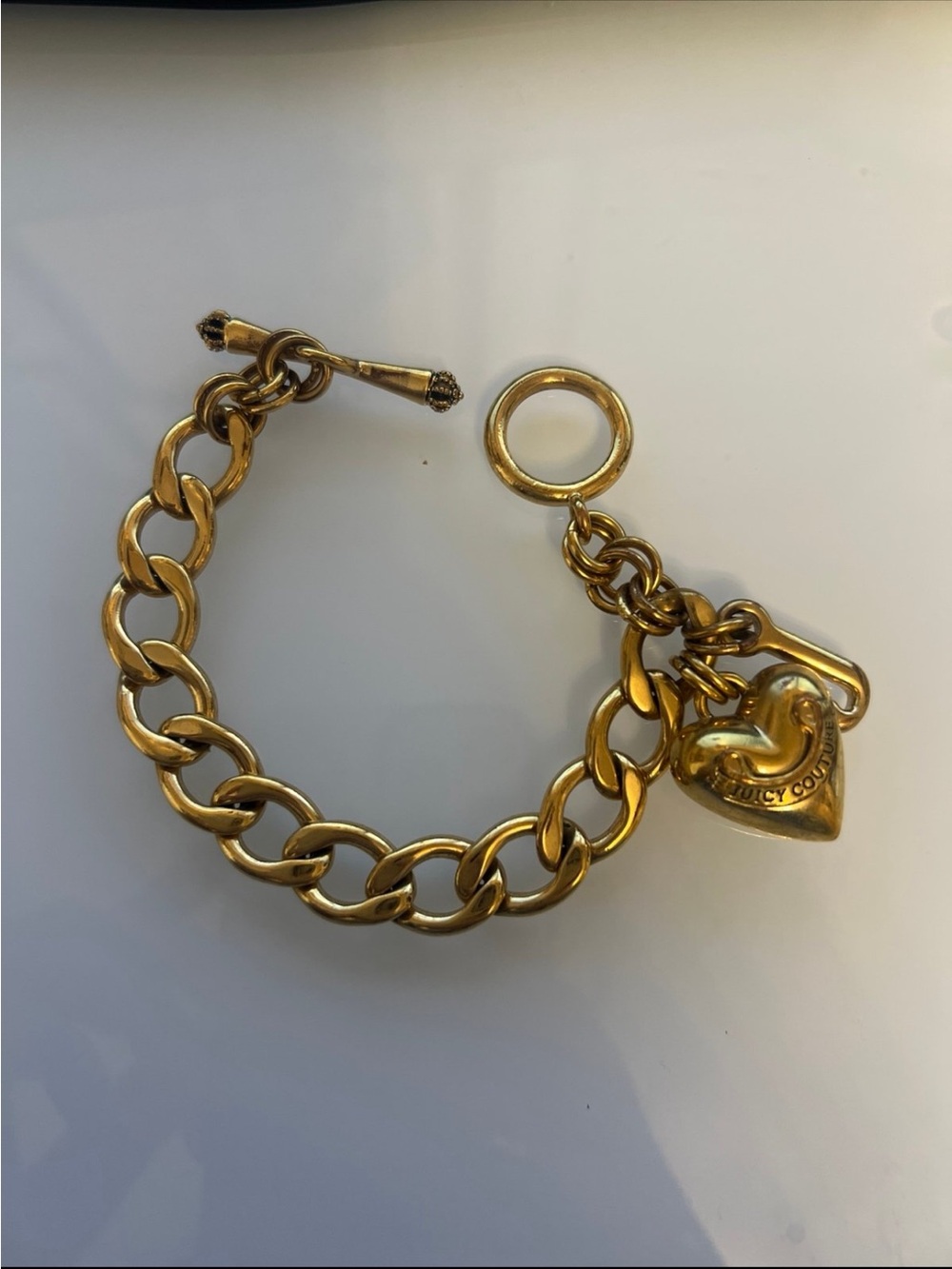 Juicy Couture Gold Heart Charm Toggle Chain Bracelet